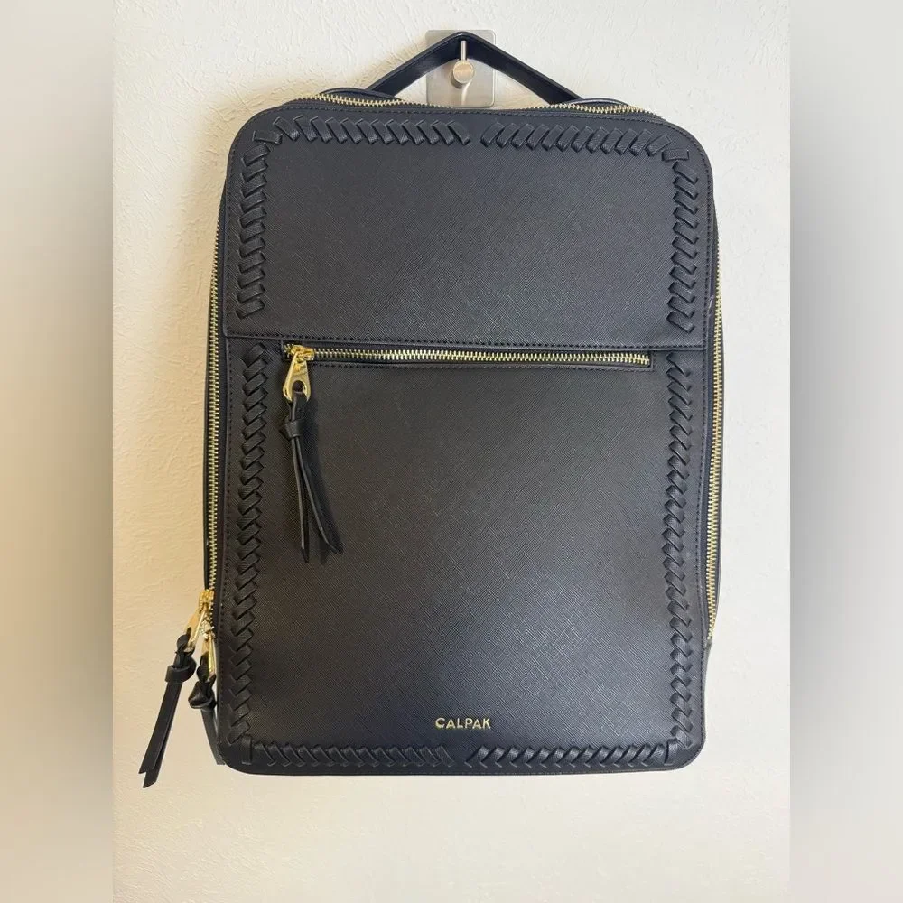 Calpak Kaya Black Laptop Backpack Gold Accents